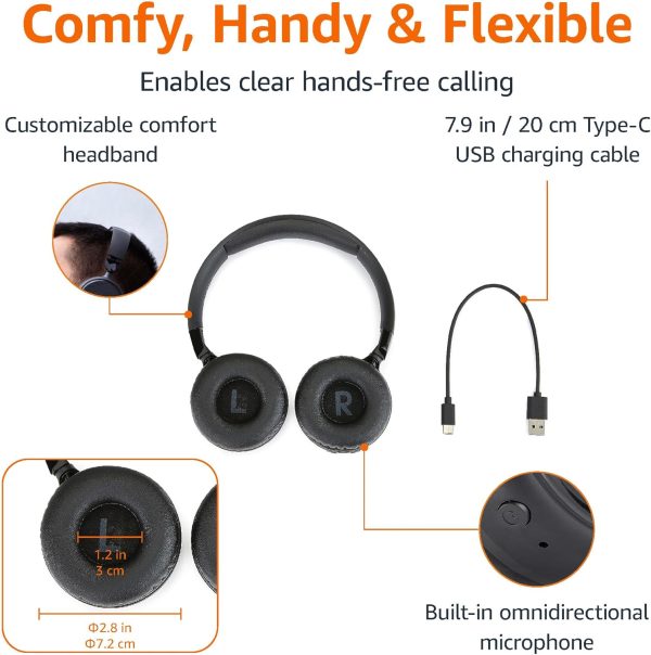Amazon Basics Bluetooth Headphones with Microphone, Wireless, On Ear, 35 - Image 3
