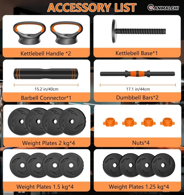 CANMALCHI Adjustable Dumbbells Weights Set 20lbs/33lbs/44lbs for Indoor - Image 2