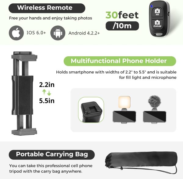 Aureday Phone Tripod, 82" Tripod for iPhone with Flexible Gooseneck, - Image 6