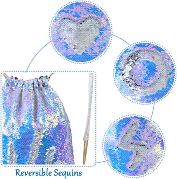 MHJY Sparkly Drawstring Backpack Mermaid Sequin Dance Bag Sports Gym Beach - Image 3