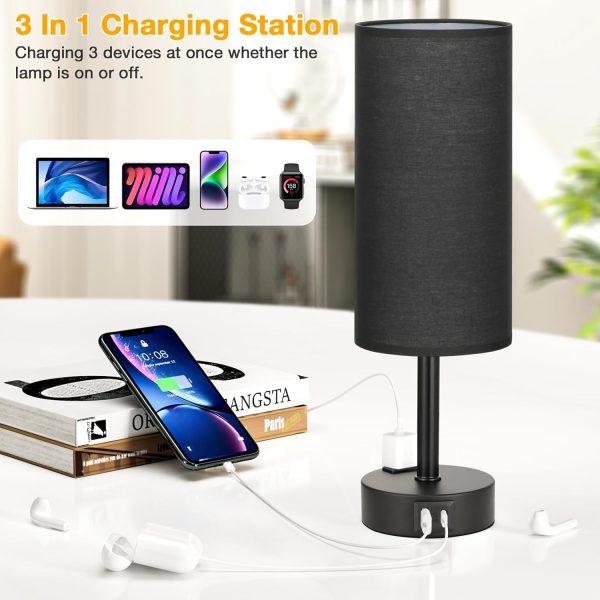 Black Touch Table Lamps Set - 3 Way Dimmable Bedroom Bedside Lamps Set of 2 - Image 3