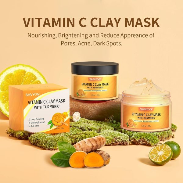 Vitamin C Face Mask with Kaolin Clay and Turmeric for Dark Spots, Dull - Image 5