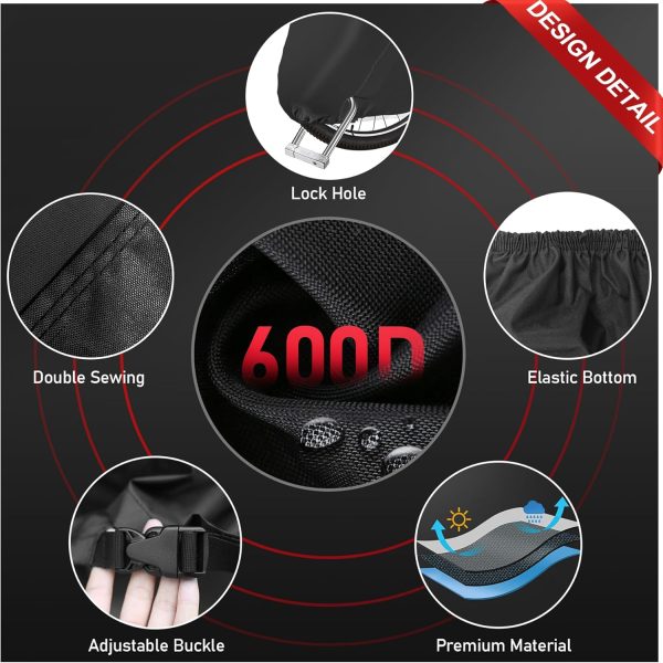 Bike Cover for 2 Bikes - 600D Bike Covers Outdoor Storage Waterproof & - Image 5