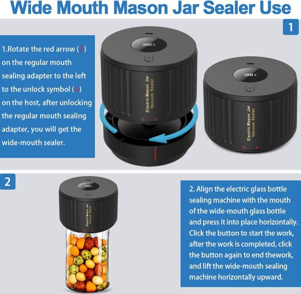 Electric Mason Jar Vacuum Sealer Kit for Wide Mouth and Regular Mouth Mason - Image 4
