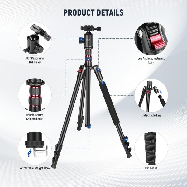 NEEWER 77 inch Camera Tripod Monopod for DSLR, Phone with 360° Panoramic - Image 7