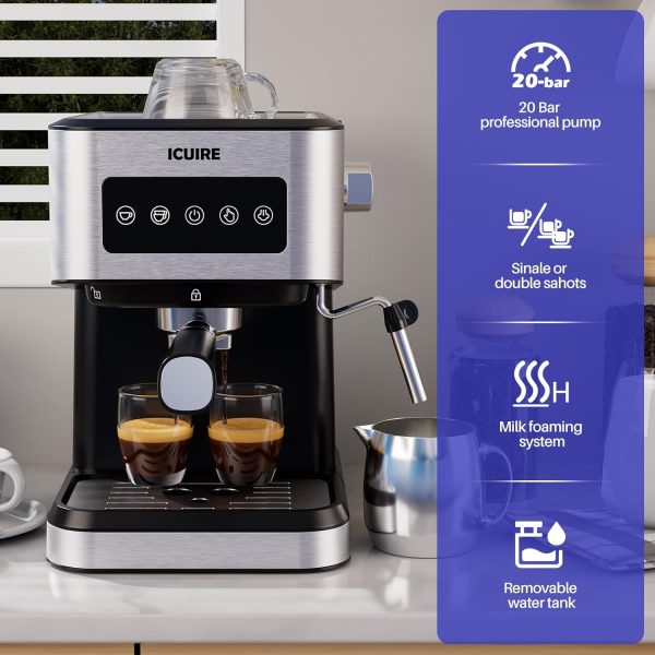 ICUIRE 20 Bar Espresso Machine, 1.5L Water Tank Coffee Maker Machine, Latte - Image 2