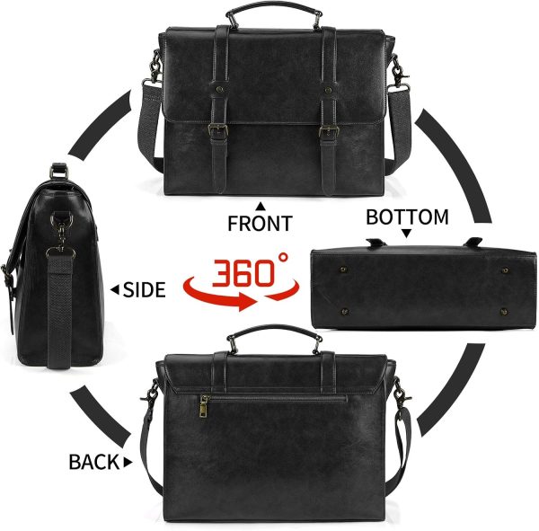 Leather Mens Messenger Bag Vintage 15.6 Inch Waterproof Leather Laptop - Image 5