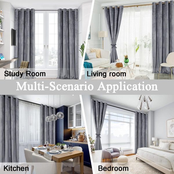 JIUZHEN Super Soft Grey Velvet Curtains 120 inch, Room Darkening Smooth - Image 7