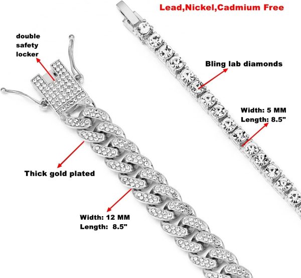 HH BLING EMPIRE 14K Gold and Silver Bracelets Diamond Tennis and Cuban Link - Image 5