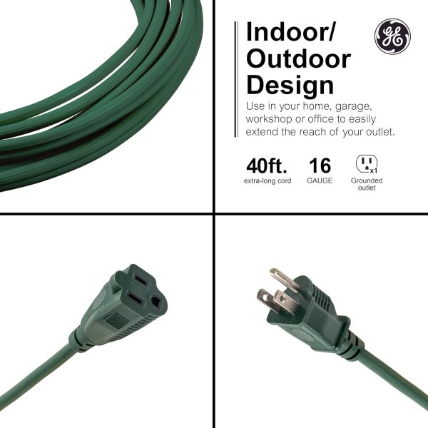 GE Outdoor Extension Cord, 40 Ft, Grounded Heavy Duty Extension Cord, 16AWG - Image 2
