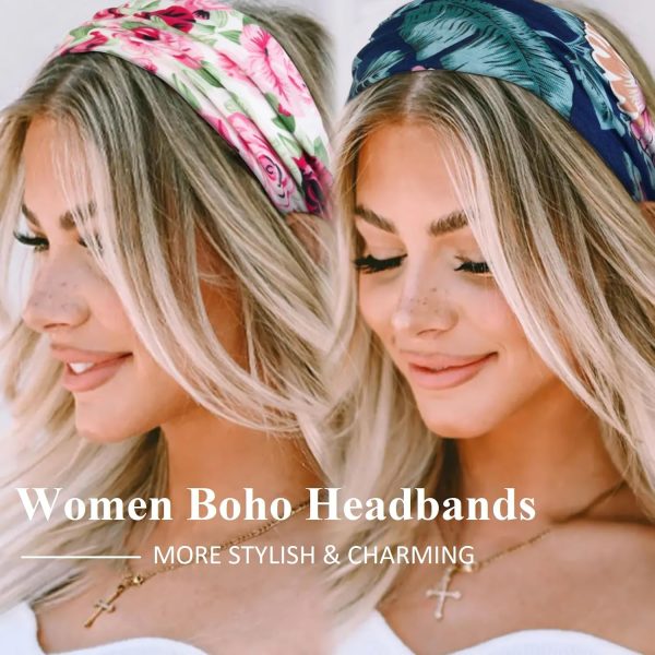 AKTVSHOW 12 Pack Boho Headbands - Wide Non-Slip Elastic Headbands, Trendy - Image 2