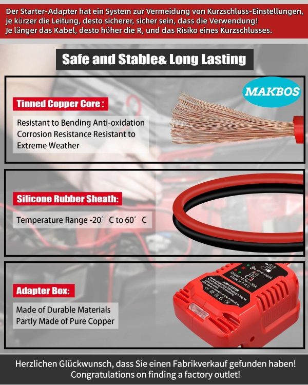 Jumper Cables adapter for Milwaukee 18V M18 Battery Jump Car Starter,Up to - Image 4
