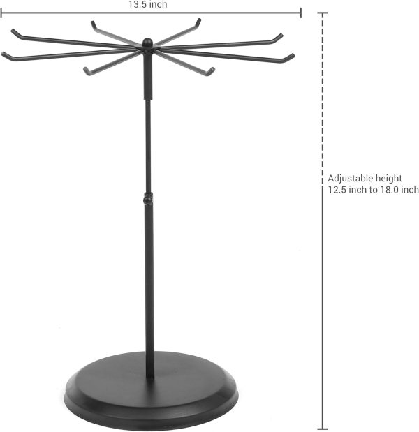 MyGift Black Metal Rotating Necklace and Bracelet Organizer Jewelry Stand - Image 7