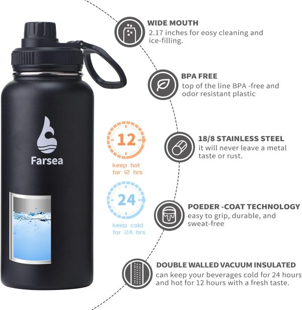 Farsea Insulated Water Bottle With Paracord Handle, Protective Boot and 2 - Image 2
