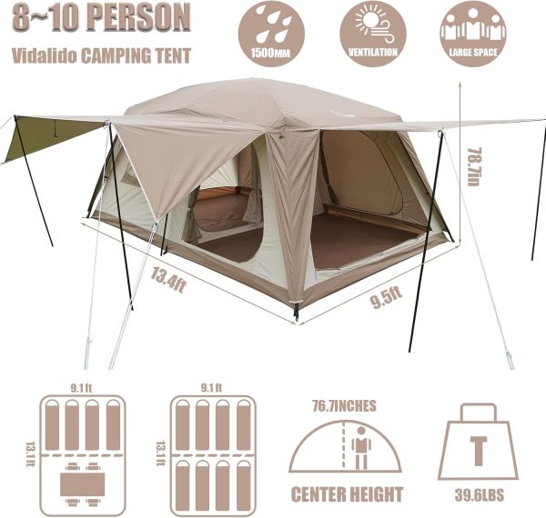 Vidalido 8-10 Person Camping Tent with 3 Door 2 Room Large Family Cabin - Image 5
