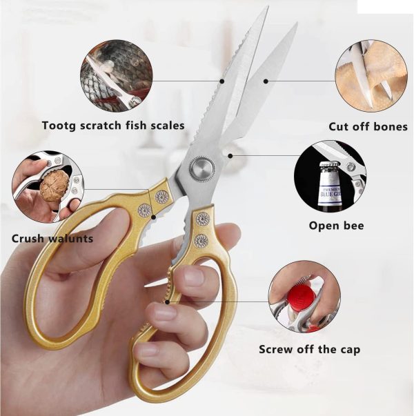 Kitchen Scissors, Heavy Duty Sharp Kitchen Shears Dishwasher Safe,Gold - Image 3