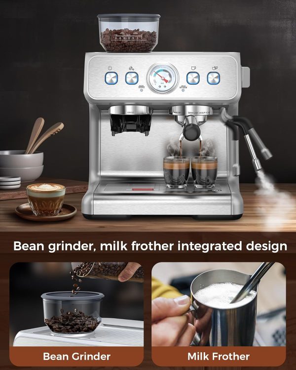COWSAR Espresso Machine 15 Bar, Semi-Automatic Espresso Maker with Bean - Image 5