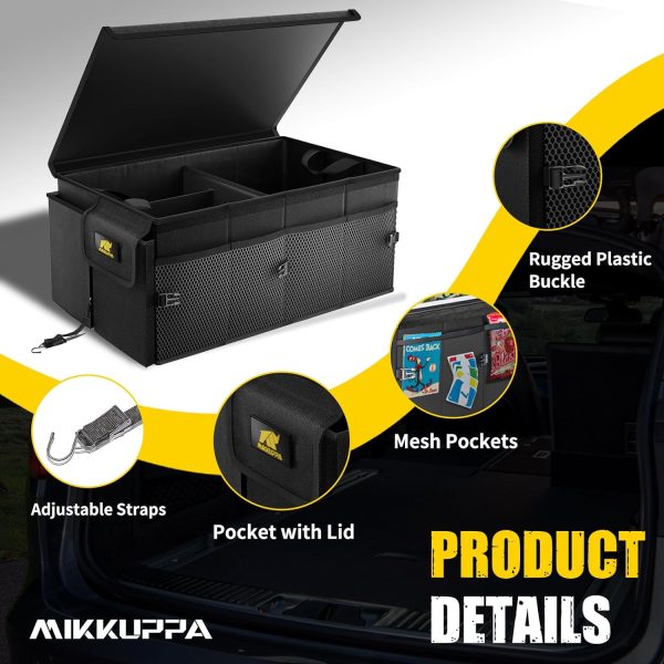 MIKKUPPA Car Trunk Organizer - 65L Collapsible Trunk Organizer with Lid, - Image 3
