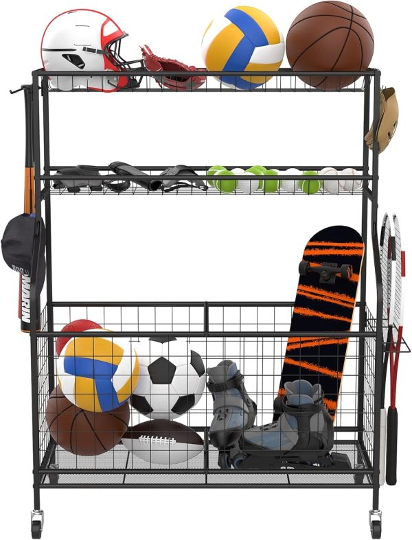 Garage Sports Equipment Organizer, Ball Storage Rack Indoor/Outdoor Rolling - Image 6