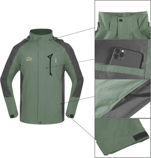 TEZO Mens Rain Jacket Waterproof with Hooded Hiking Coat Lightweight - Image 3