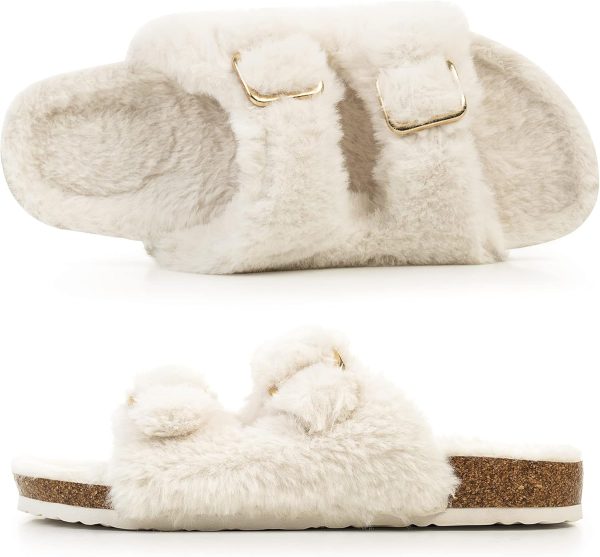FITORY Womens Open Toe Slipper with Cozy Lining,Faux Rabbit Fur Cork Slide - Image 4