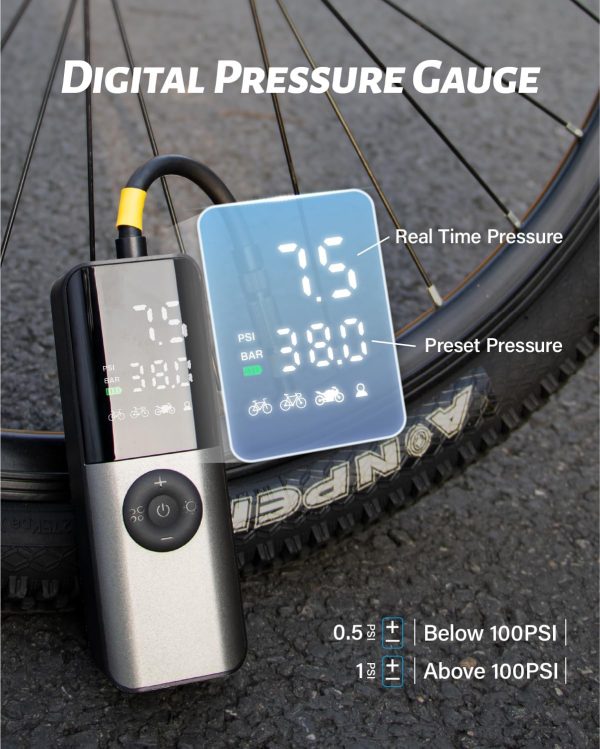 Bike Electric Air Pump: 150Psi Portable Bicycle Tire Pump with Digital - Image 3