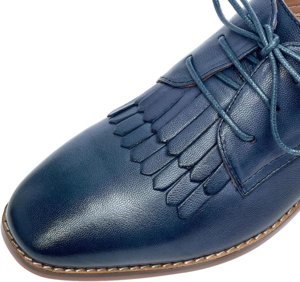 Mona flying Women's Tassel Oxfords Derby Comfortable Lace up Leather Flat - Image 3