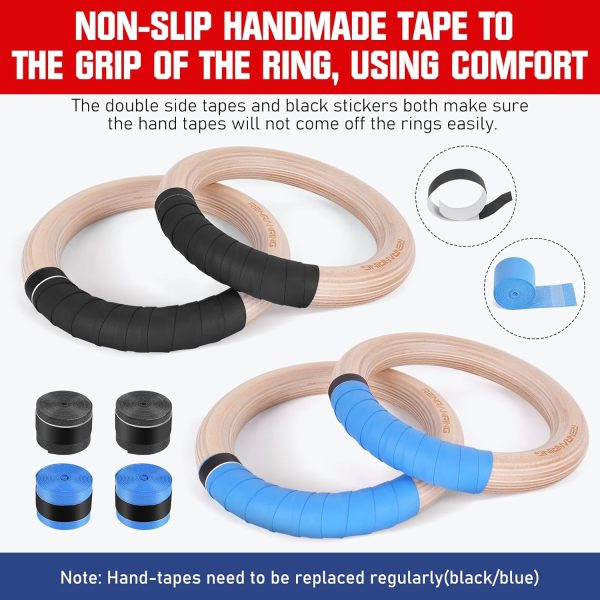 RENRANRING Gymnastic Rings Wooden Gym Rings 1.25'' Exercise Rings with - Image 4