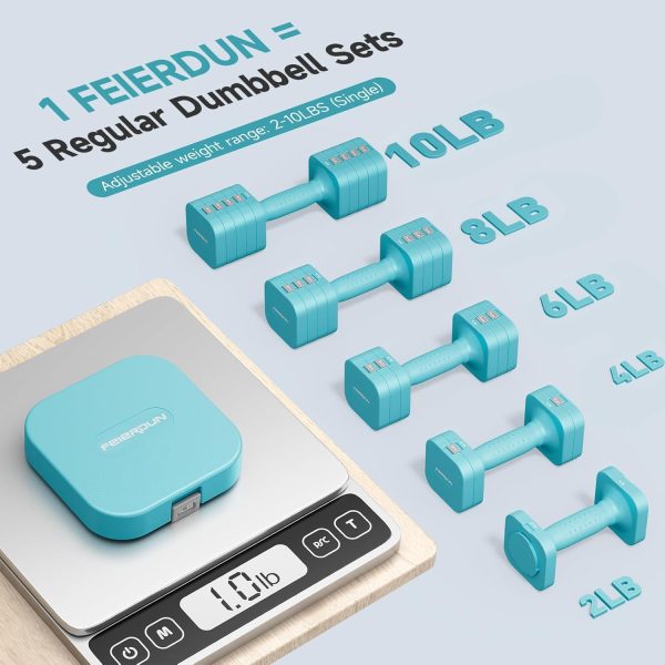 FEIERDUN Adjustable Dumbbell Set of 2, Each 2/4/6/8/10 lbs Weight for - Image 3