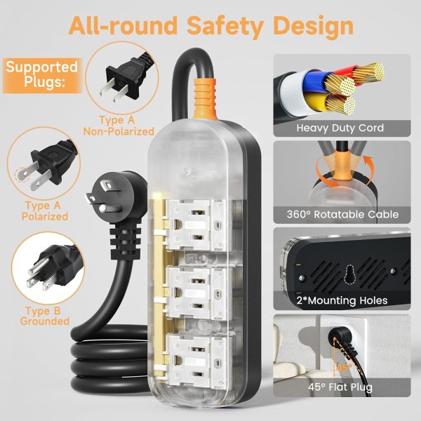 6 FT Extension Cord Outdoor Power Strip Weatherproof, Surge Protector Power - Image 8