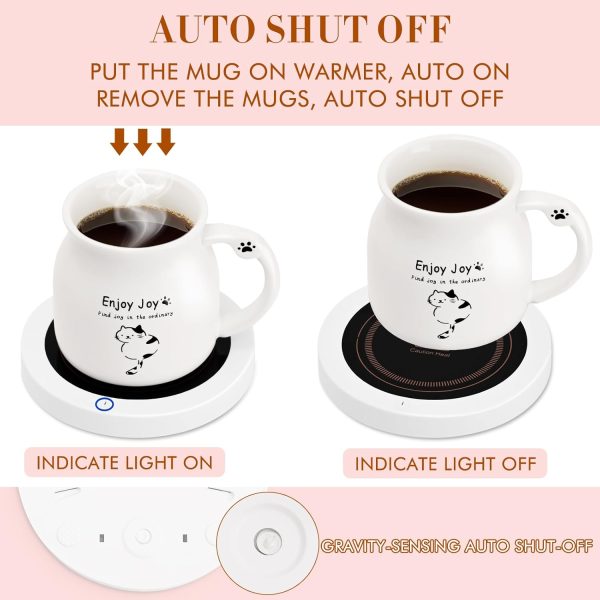 Coffee Mug Warmer, Cute Cat Mug Set, Coffee Cup Warmer for Desk, Gifts for - Image 3