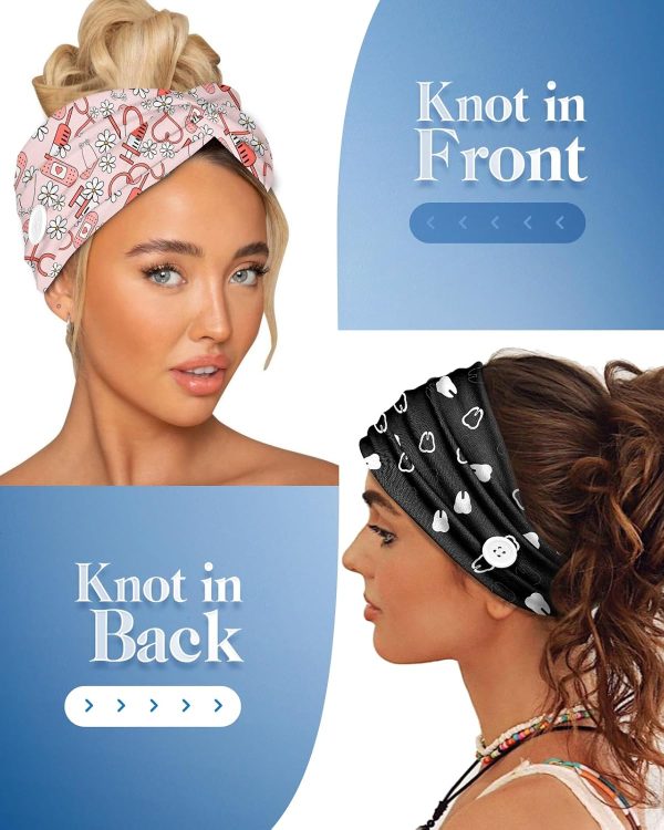 Plifal 4pcs Nurse Headbands for Women with Buttons Non Slip - Cute Dental - Image 5