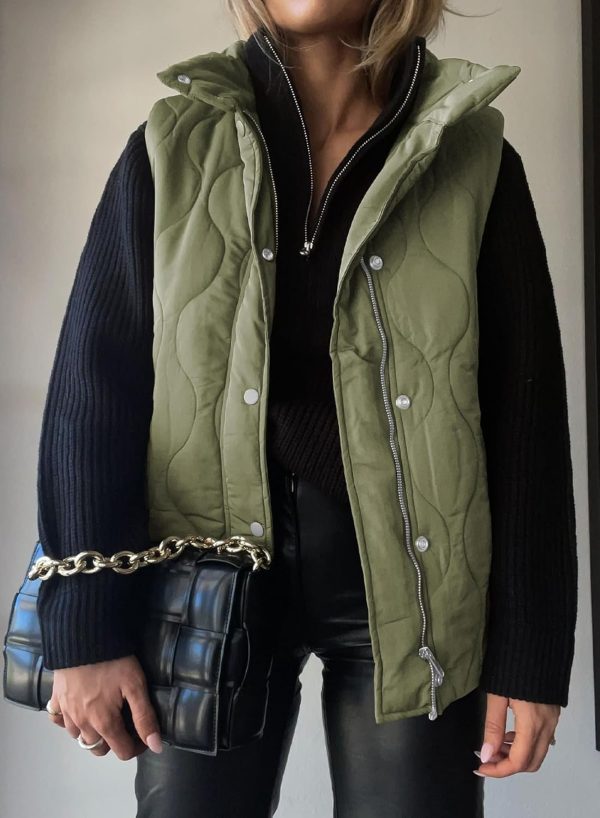 EVALESS Cropped Puffer Vest Women Lightweight Quilted Stand Collar - Image 2