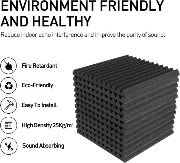 80 Pack Acoustic Foam Panels 1" x 12" x 12" Sound Proof Foam Panles - Image 3