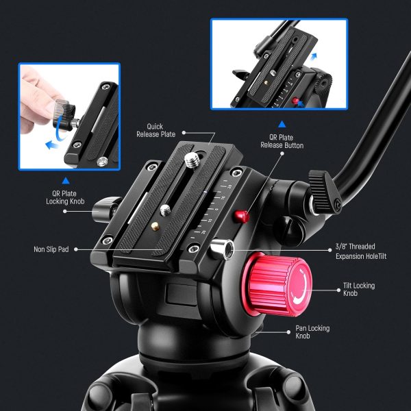 NEEWER 79"/200cm Video Tripod, Heavy Duty Aluminum Alloy Camera Tripod - Image 4