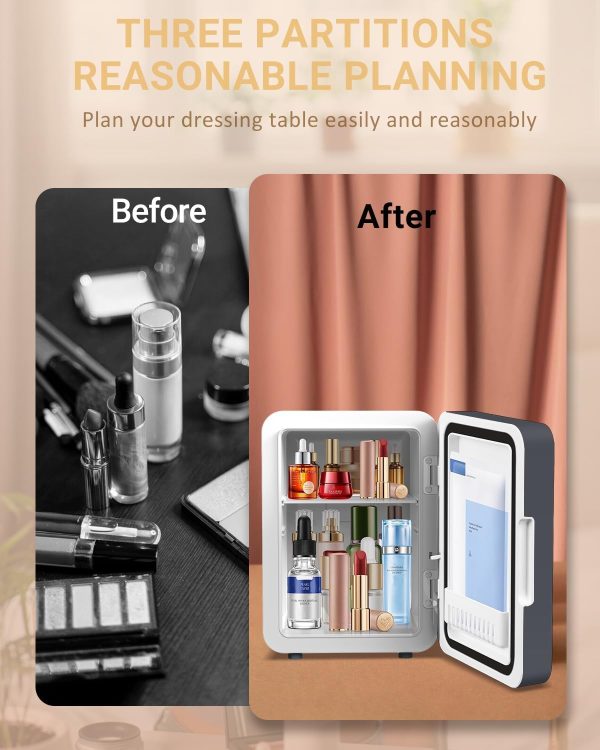 Upgrade Skincare Fridge with Dimmable LED Light Mirror, 4L/6Can Cooler - Image 11