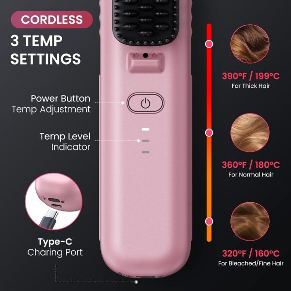 Cordless Hair Straightener Brush, Portable Mini Straightening Brush for - Image 7
