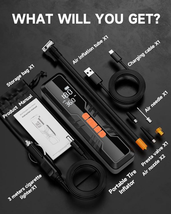 Tire Inflator Portable Air Compressor 10000mAh, 4X Fast Air Pump for Car - Image 7