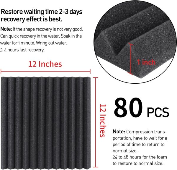 80 Pack Acoustic Foam Panels 1" x 12" x 12" Sound Proof Foam Panles - Image 4