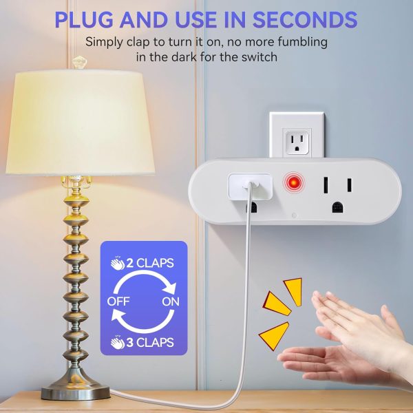 Clapping Light Control Switch, Wireless Wall Outlet with 2 Output Sockets, - Image 2