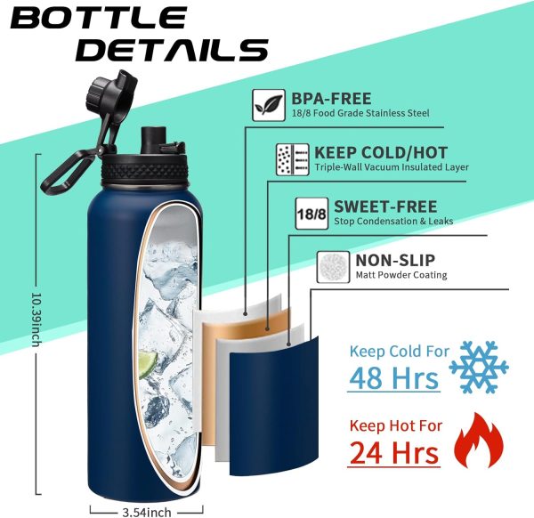 Half Gallon Water Bottle with Straw - Chug Lid (Cold 48H & Hot 24H) 64 oz - Image 3