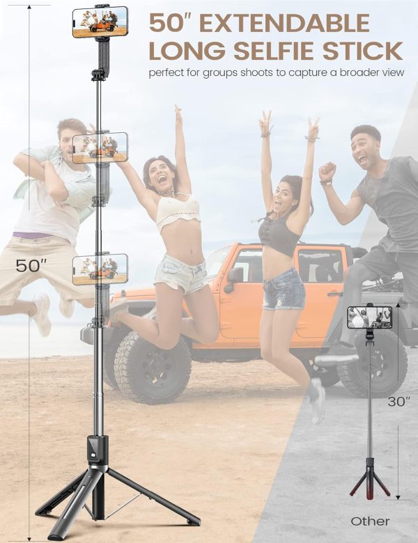 Selfie Stick Phone Tripod with Remote, 50 inch Portable 5 in 1 Selfie Stick - Image 3