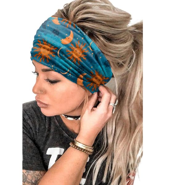 Women Headbands Stars Moon Wide Knotted Headband Non Slip Wraps Elastic - Image 2