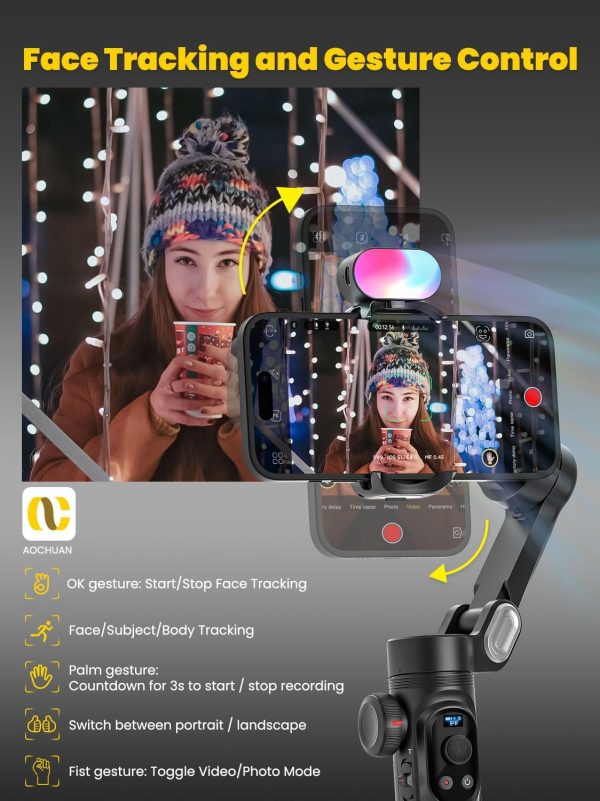 Professional 3-Axis Gimbal Stabilizer for Smartphone w/RGB Fill Light - Image 2