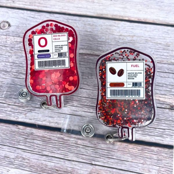2PC Coffee Fuel IV & Blood Type Bag Shaker Glitter Badge Reel ID Holder - Image 6