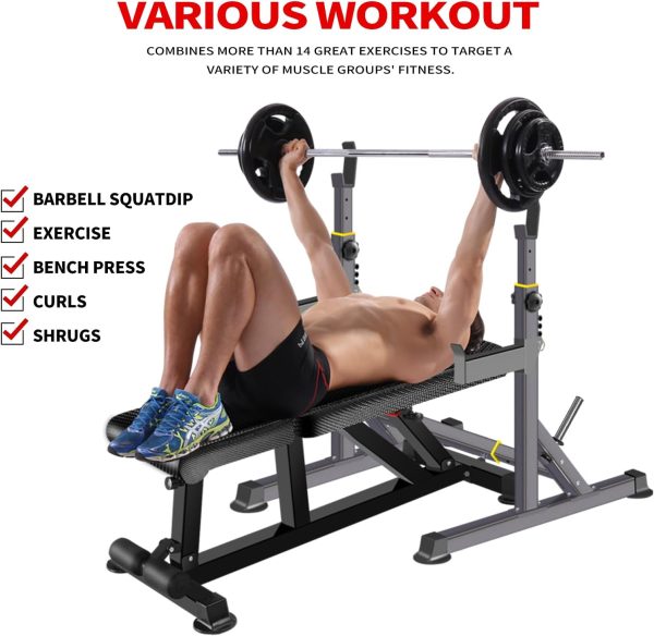 Adjustable Squat Rack,Multi-Function Barbell Rack for Weight Lifting and - Image 4