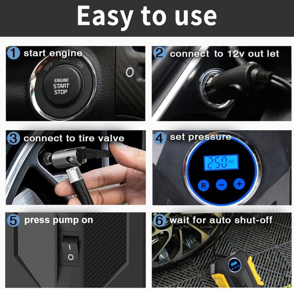 Digital Air Compressor for Car Auto Pump Portable Tire Inflator with LED - Image 6