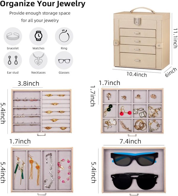 Large Jewelry Box,5-Tier PU Leather Jewelry Organizer with - Image 3
