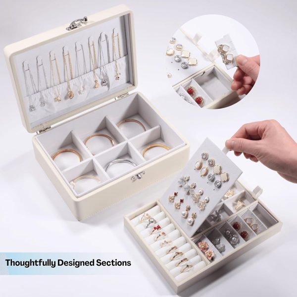 2-Layer Jewelry Box for Women, Floating Effect Leather Jewelry Organizer - Image 3