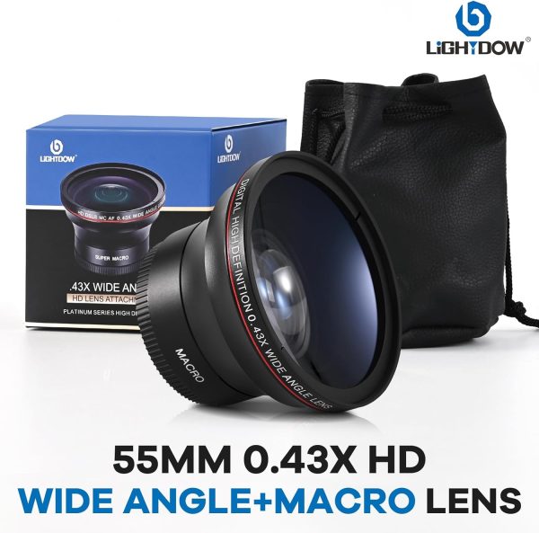 Lightdow 55MM 0.43x High-Definition Wide Angle + Macro Lens Attachment for - Image 6